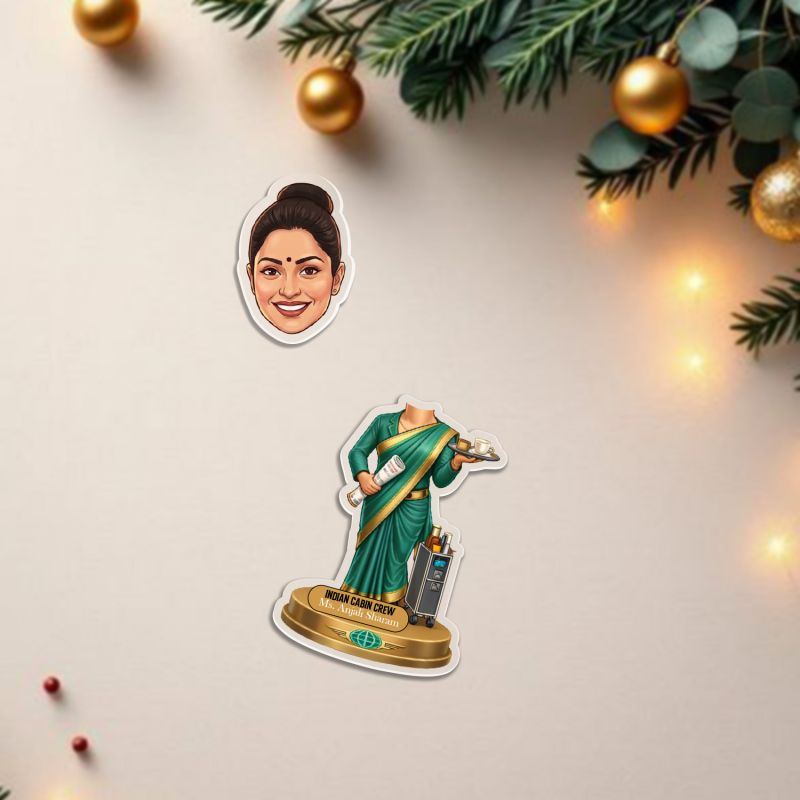 Personalized Indian Cabin Crew Bobblehead Caricature | Battery Powered Shaking Head Feature | Gift for Air Hostess Daughter, Sister, Mom & Friends